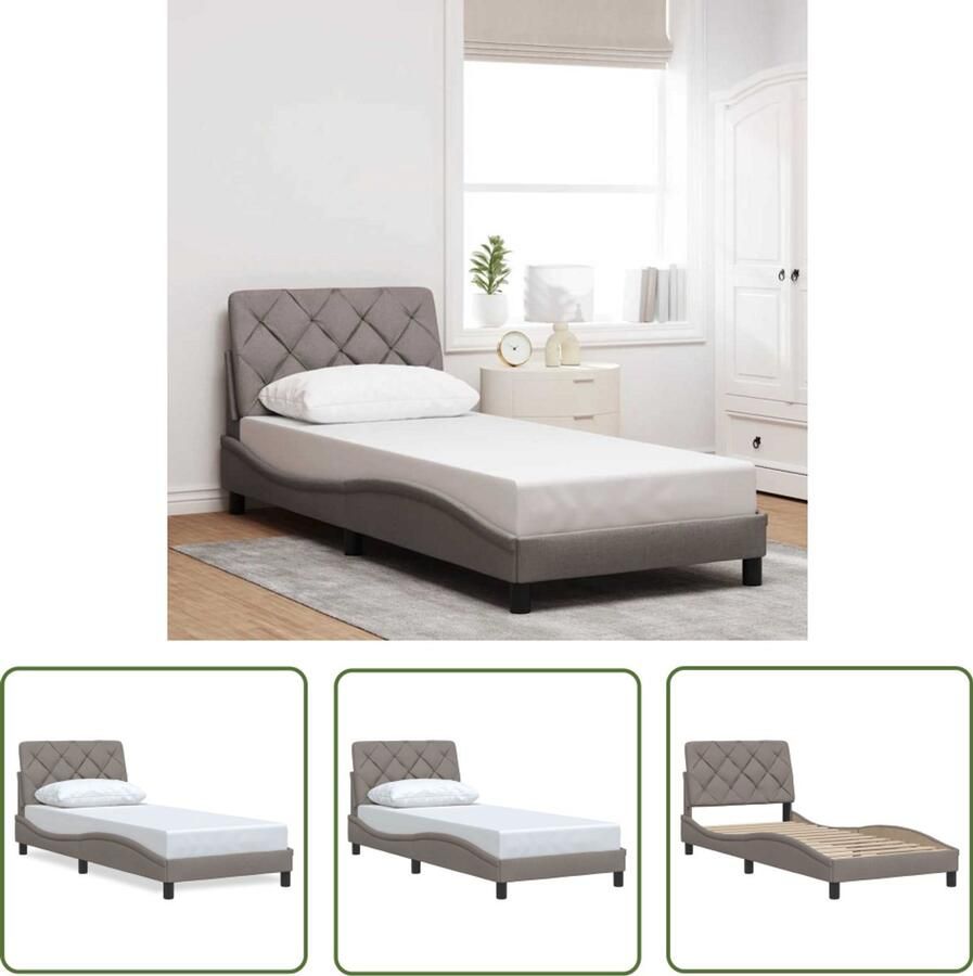 VidaXL Tapijt Bedframe zonder matras 90x200 cm stof taupe Slaapkamer Tweepersoonsbed Kingsize Bed