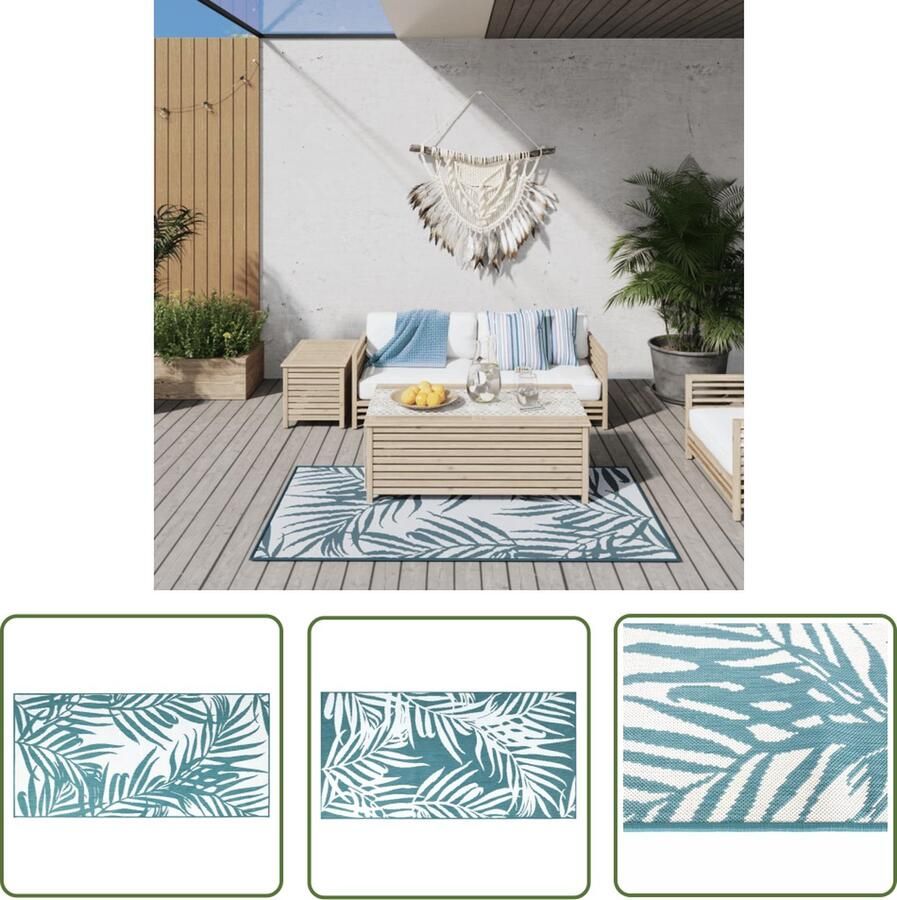 VidaXL Tapijt Buitenkleed omkeerbaar 80x150 cm aqua en wit Terrastapijt Balkontapis Patiotapet