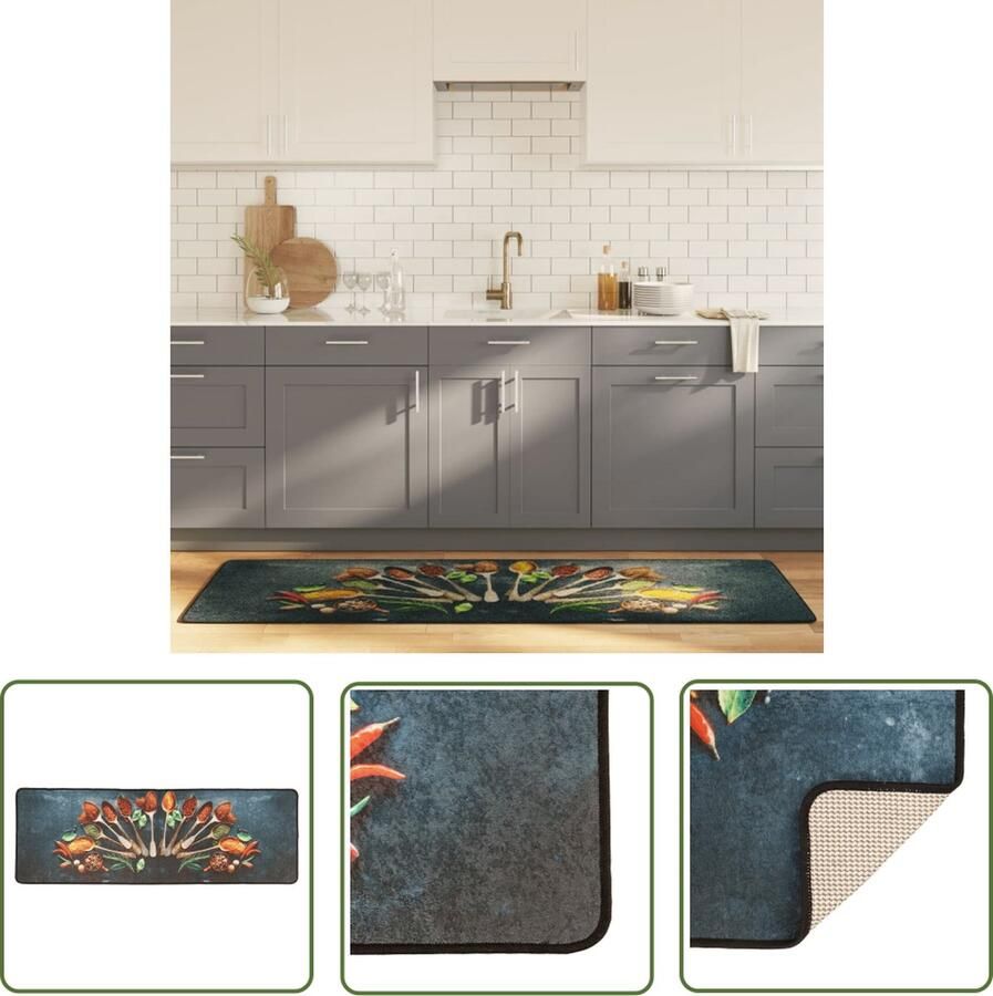 The Living Store Keukenmat Meerkleurig 60 x 180 cm Fluweel 100% polyester 4mm poolhoogte Keukenmat Tapijt Keuken Vloerkleed Keuken Multicoloured Kitchen Rug Anti Slip Keukenmat