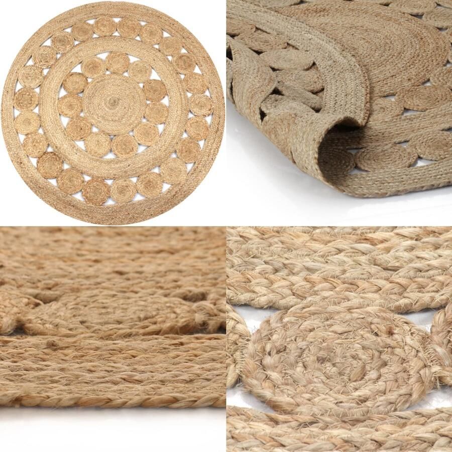VidaXL Tapijt met ontwerp rond 150 cm gevlochten jute Tapijt Tapijten Kleed Kleden