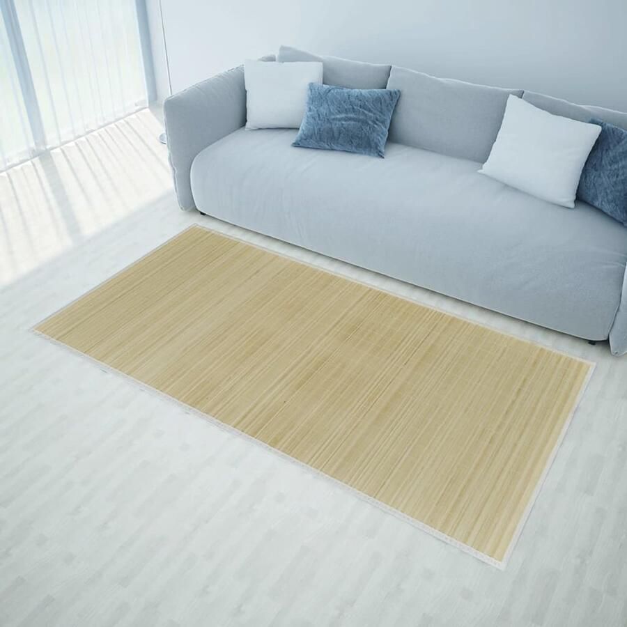 VidaXL Tapijt Rechthoekig 150x200 cm Bamboe naturel Bamboe Tapijt Vloerkleden Woonaccessoires Natuurlijke Materialen Beige Tapijt Modern Tapijt Living Room Decor Kamerdecoratie Pvc Antislip Easy Care Groot Formaat Tapijt