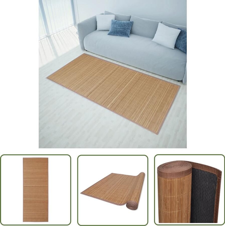 VidaXL Tapijt Rechthoekig 80x300 cm Bamboe Bruin Bamboe Tapijt Modern Tapijt Vloerkleden Woonaccessoires Bruin Tapijt Lange Tapijt Rechte Trapijt Kamerdecoratie Living Accessoires - Foto 2