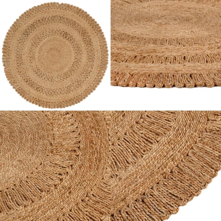 VidaXL Tapijt rond 120 cm gevlochten jute Vloerkleed Vloerkleden Mat Vloermat