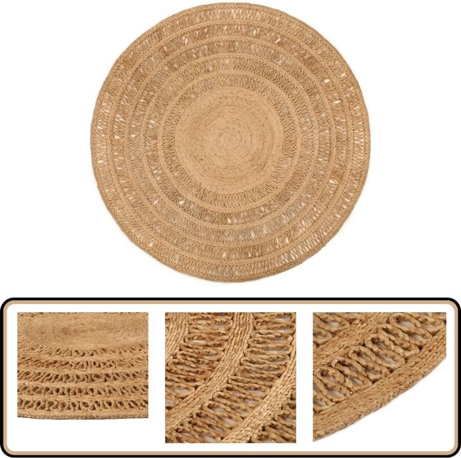 VidaXL Tapijt Rond 180 cm Gevlochten Jute Tapijt Rond Tapijt Natuurtapijt Handmade Tapijt Woonaccessoires
