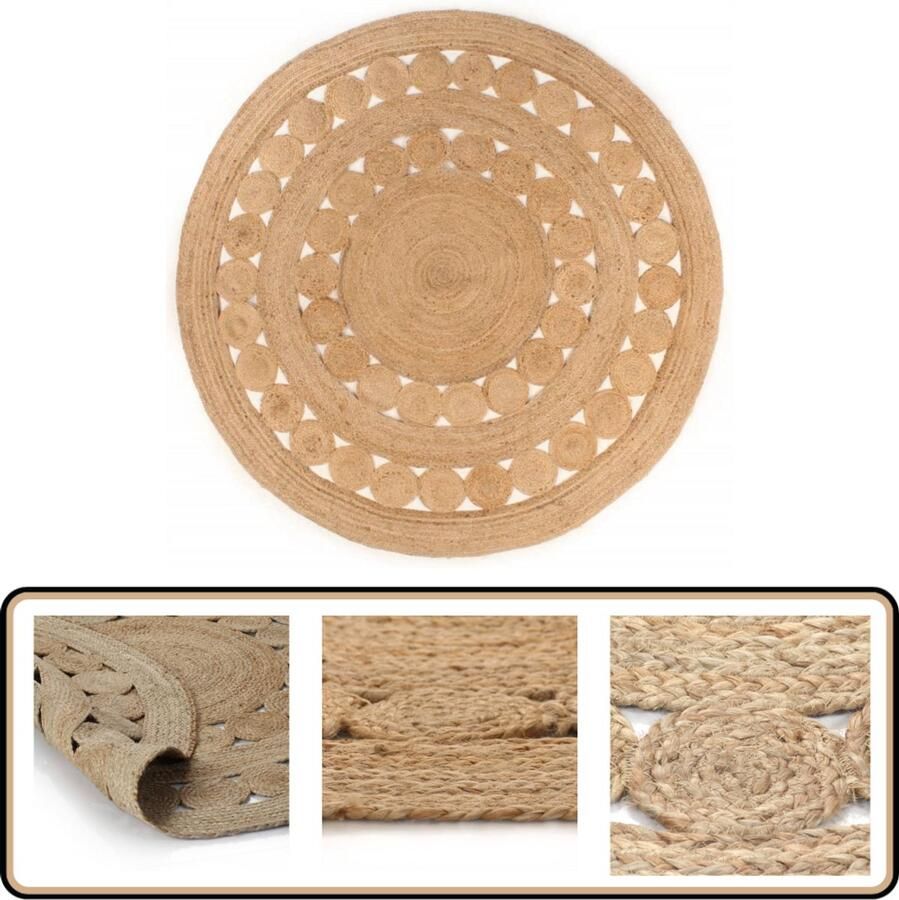 VidaXL Tapijt Rond 180 cm Gevlochten Jute Tapijt Ronde Tapijt Handgemaakte Tapijt Natuurtapijt Vintage Tapijt Woonaccessoires Living Accessoires