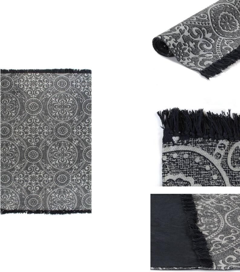 VidaXL Tapijt Tapijten Kleed Kleden Kelim vloerkleed met patroon 120x180 cm katoen grijs