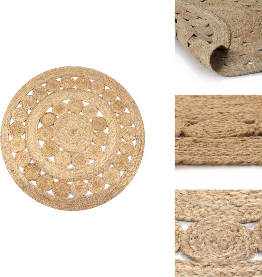 VidaXL Rond Tapijt 150 cm Gevlochten Jute Tapijt Jute Tapijt Ronde Tapijt Vintage Tapijt Handgemaakt Tapijt - Foto 3
