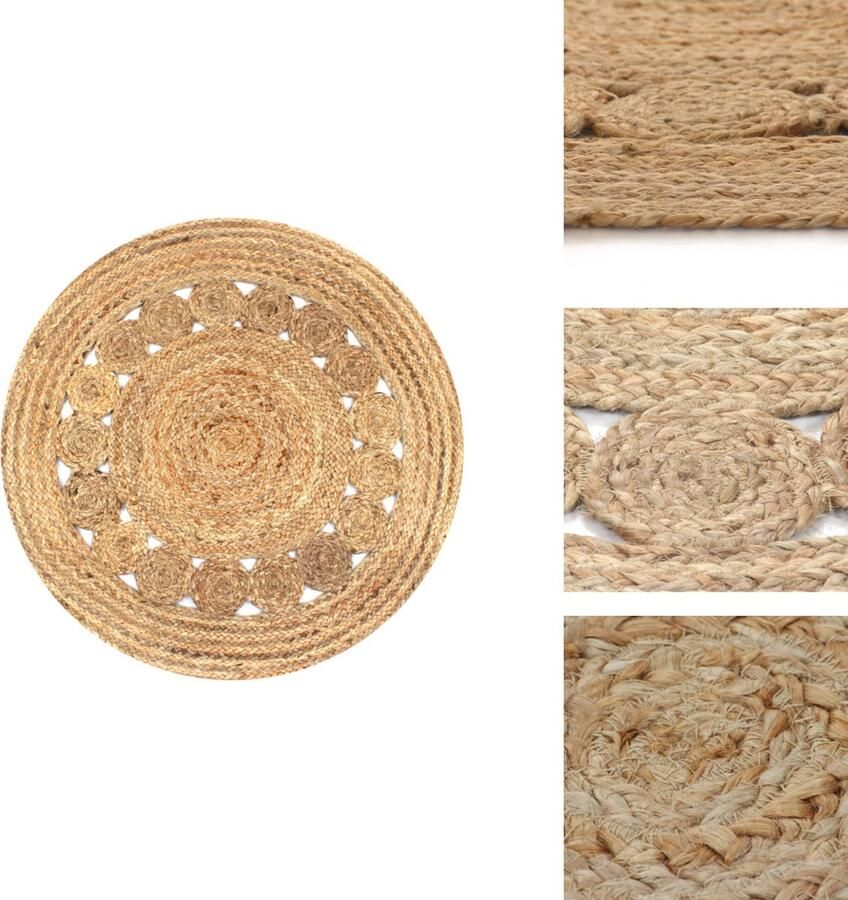VidaXL Tapijt Tapijten Kleed Kleden Tapijt met ontwerp rond 90 cm gevlochten jute