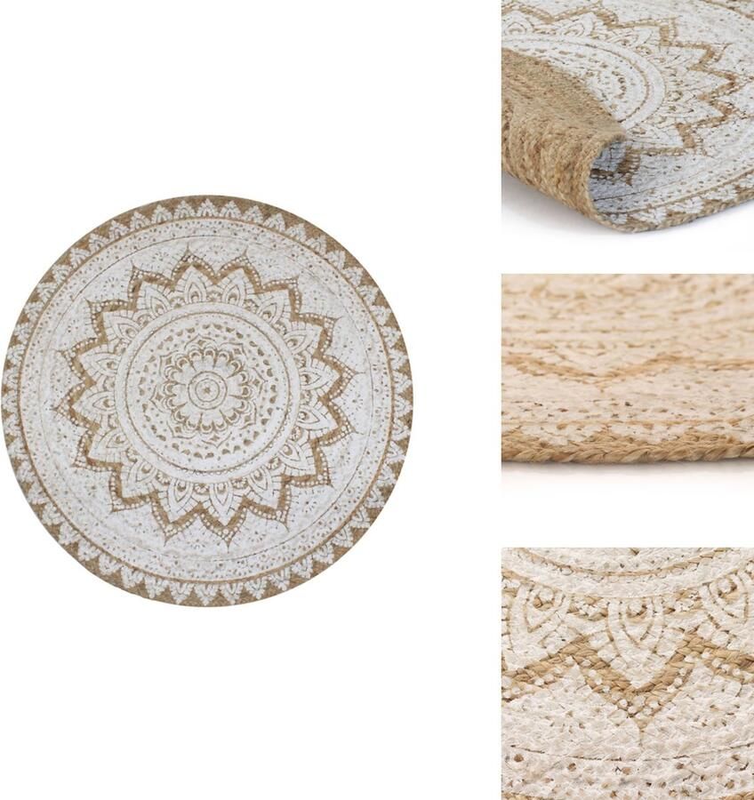 VidaXL Tapijt Tapijten Kleed Kleden Tapijt met print rond 150 cm gevlochten jute