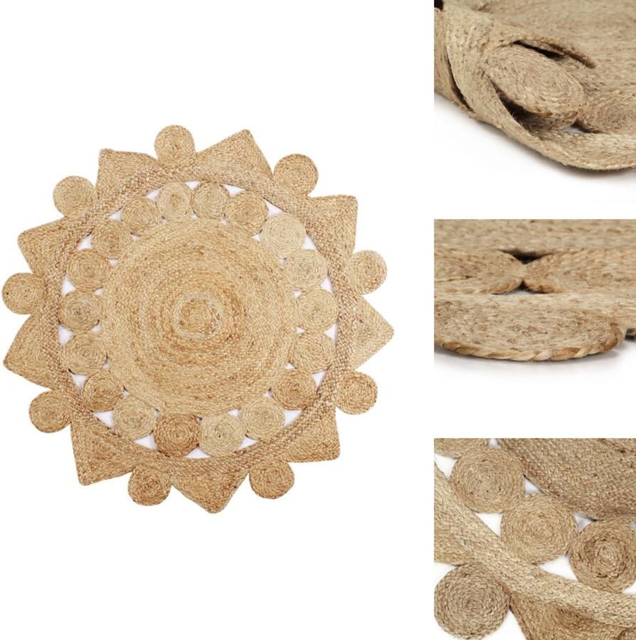 VidaXL Vloerkleed Gevlochten Jute 150 cm Diameter Handgemaakt Uniek Natuurlijk Tintje Vloerkleed