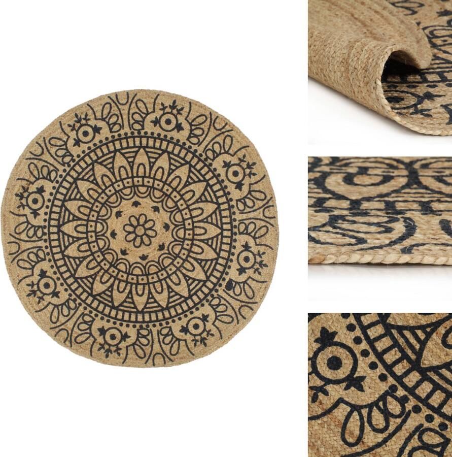 VidaXL Tapijt Tapijten Kleed Kleden Vloerkleed handgemaakt met donkerblauwe print 120 cm jute