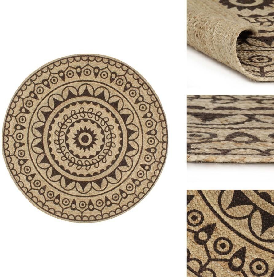 VidaXL Tapijt Tapijten Kleed Kleden Vloerkleed handgemaakt met donkerbruine print 120 cm jute
