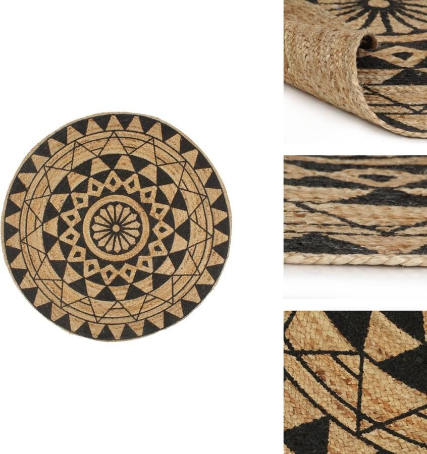 VidaXL Tapijt Tapijten Kleed Kleden Vloerkleed handgemaakt met zwarte print 120 cm jute
