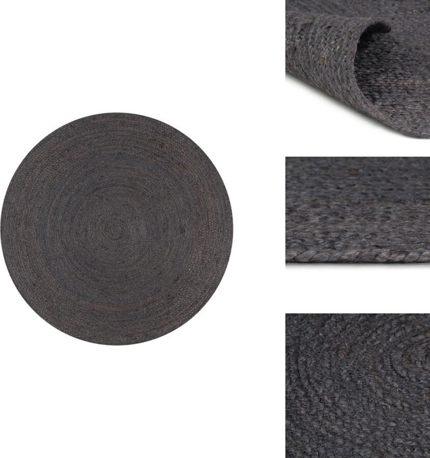 VidaXL Tapijt Tapijten Kleed Kleden Vloerkleed handgemaakt rond 120 cm jute donkergrijs - Foto 2