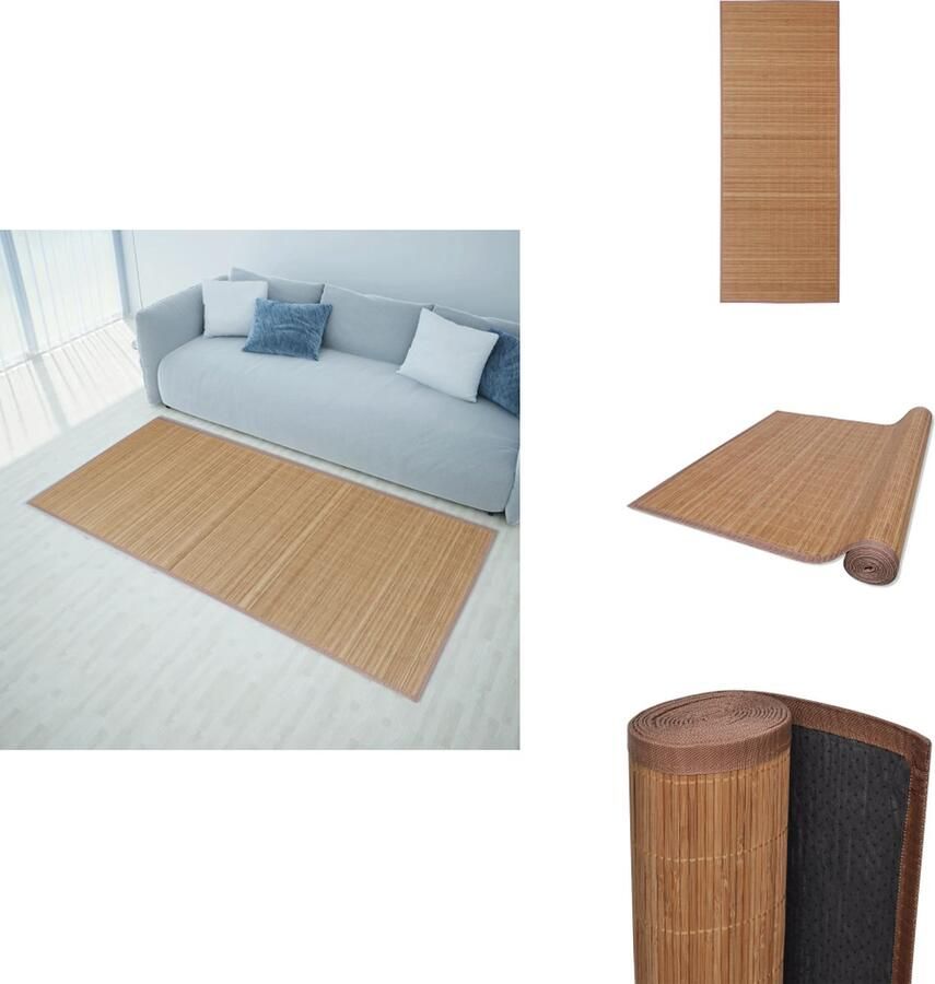 VidaXL Bamboe Mat Moderne Tapijt 80 x 300 cm PVC Anti-slip Onderkant Bruin Gemakkelijk Schoon te Maken Vloerkleed