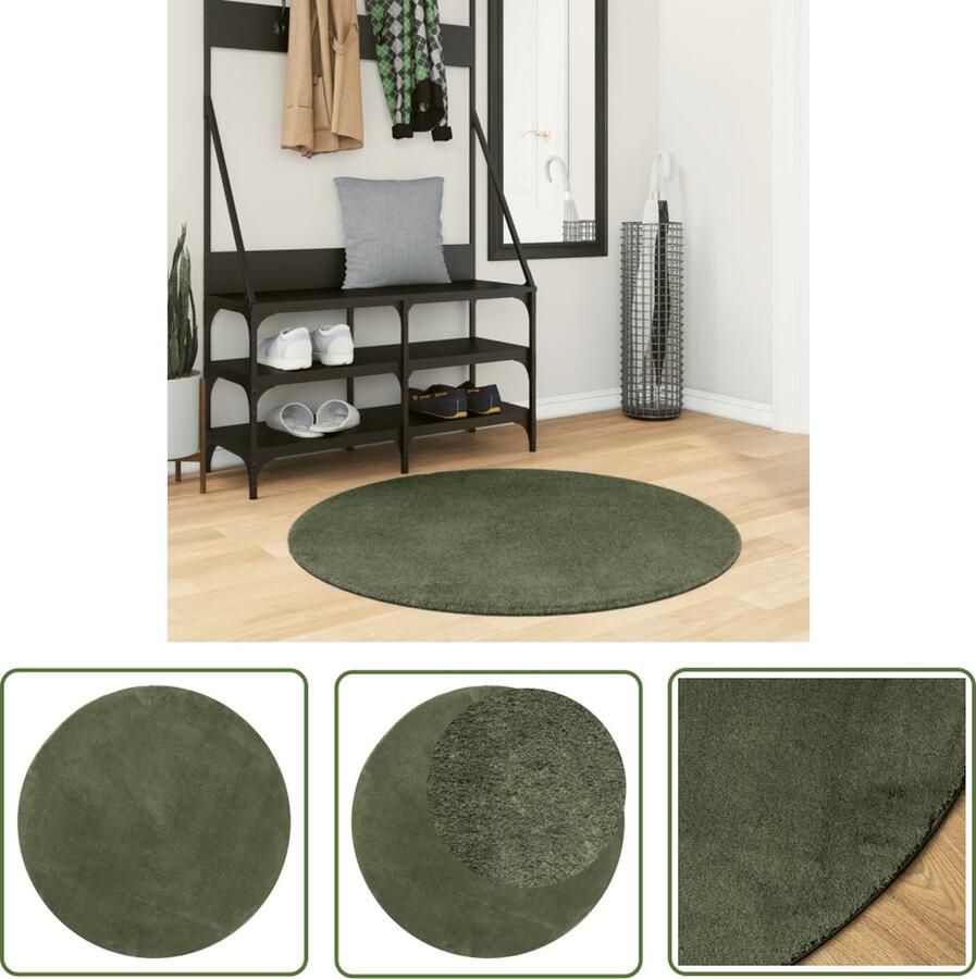 The Living Store Vloerkleed HUARTE laagpolig zacht wasbaar Ø 100 cm bosgroen Vloerkleed Tapijt Huiskamer Slaapkamer Gang - Foto 2