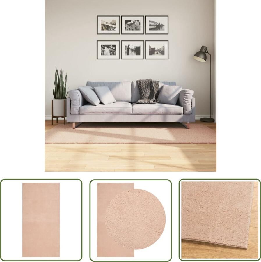 The Living Store HUARTE Vloerkleed 100 x 200 cm Roze 100% polyester met 18 mm poolhoogte anti-slip bodem Vloerkleed Tapijt Huiskamertapijt Slaapkamertapijt Anti Slip