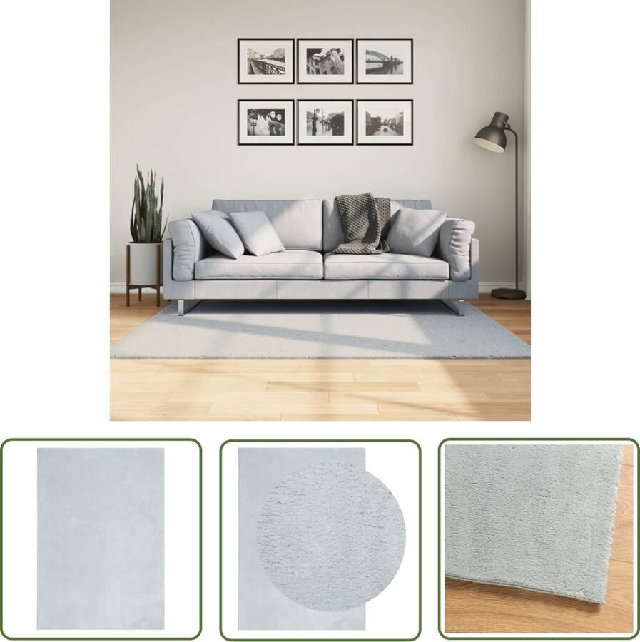 The Living Store HUARTE Vloerkleed 120 x 170 cm Blauw Superzacht en pluizig Anti-slip 100% polyester 18 mm poolhoogte Vloerkleed Tapijt Huiskamertapijt Slaapkamertapijt Blauwe Vloerkleed