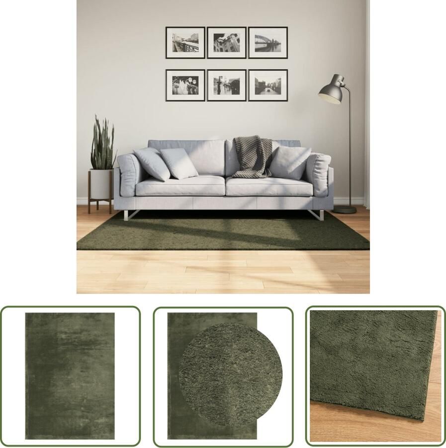 The Living Store HUARTE Vloerkleed 120 x 170 cm Bosgroen Superzacht 100% polyester met 18 mm poolhoogte Anti-slip wasbaar OEKO-TEX Vloerkleed Tapijt Huiskamertapijt Slaapkamertapijt Groene Vloerkleed