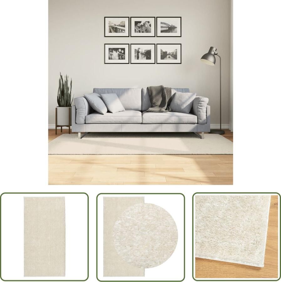 The Living Store ISTAN Vloerkleed 100x200 cm Crème Polyester Gelrug Machinewasbaar OEKO-TEX gekeurd Vloerkleed Tapijt Kamerdecoratie Woonkamer Decoratie Slaapkamer Decoratie