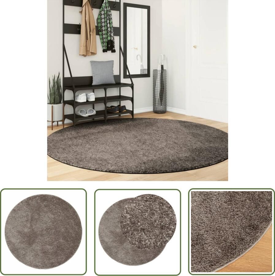 The Living Store ISTAN Vloerkleed 200 cm Grijs 100% Polyester 30 mm Poolhoogte Vloerkleed Tapijt Woonkamer Slaapkamer Modern Design