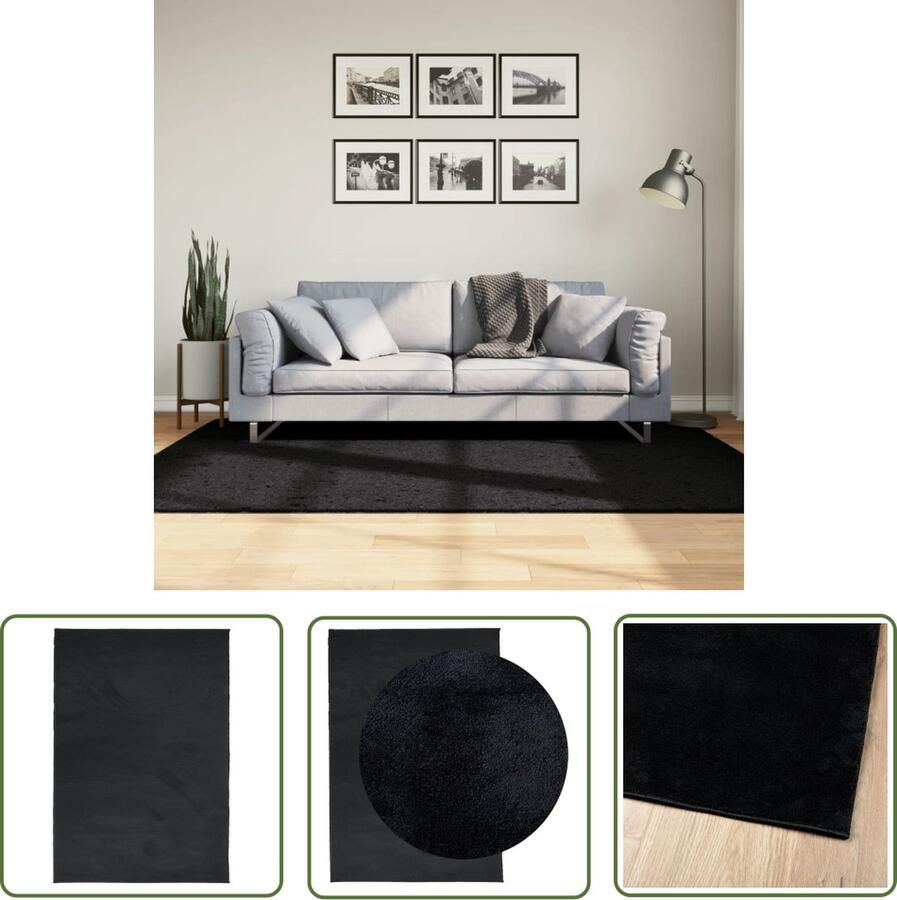 The Living Store OVIEDO Vloerkleed 140 x 200 cm zwart 100% polyester OEKO-TEX gekeurd Vloerkleed Tapijt Kamerdecoratie Zacht Vloerkleed Modern Vloerkleed