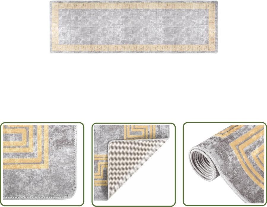 The Living Store Vloerkleed Grijs 80 x 300 cm Zacht fluweel Machinewasbaar Vloerkleed Tapijt Woonkamer Slaapkamer Hal