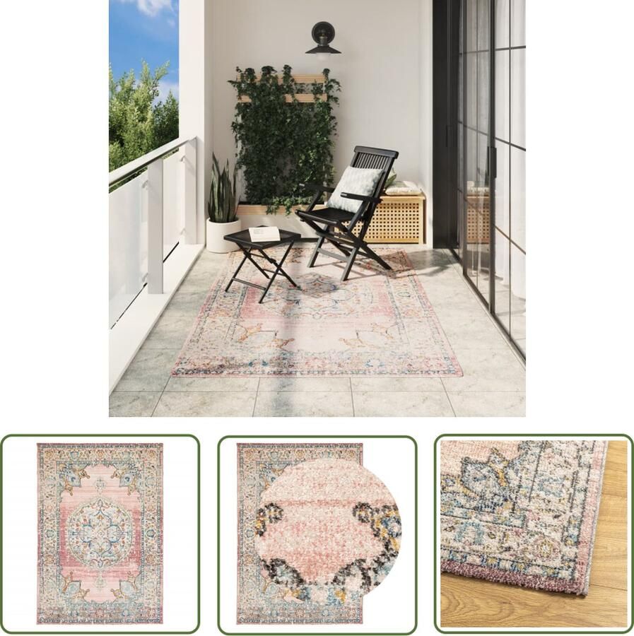 The Living Store Vloerkleed ARBIZU binnen en buiten vintage stijl 160x230 cm Vloerkleed Vintage Tapijten Multicoloured Polypropyleen Vloerkleed Outdoor Vloerkleed Indoor Vloerkleed - Foto 2