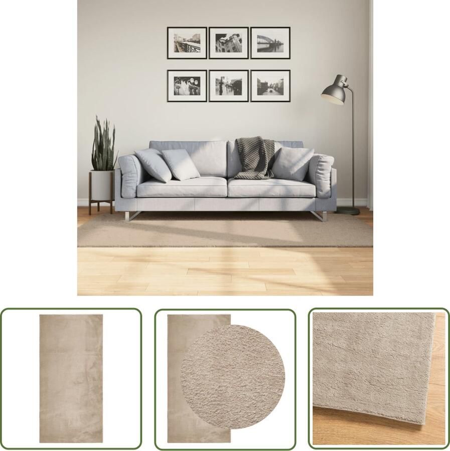 The Living Store Vloerkleed HUARTE laagpolig zacht wasbaar 100x200cm zandkleurig Vloerkleed Tapijten Huiskamertapijt Slaapkamertapijt Beige Vloerkleed