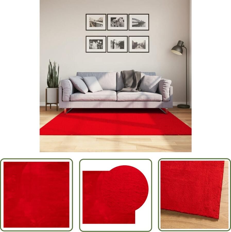 The Living Store Vloerkleed HUARTE laagpolig zacht wasbaar 160x160 cm rood Vloerkleed Tapijten Huiskamertapijt Slaapkamertapijt Rode Vloerkleed