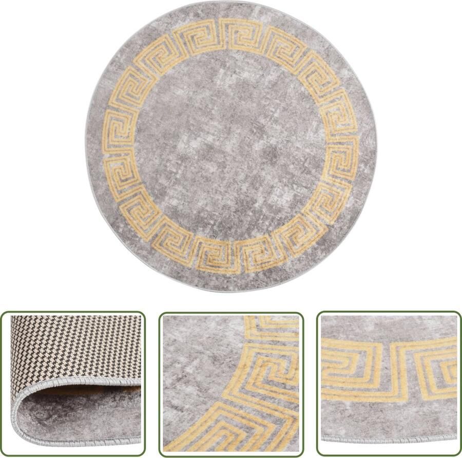 The Living Store Vloerkleed Grijs 120 cm diameter Digitaal bedrukt fluweel Vloerkleed Tapijten Rond Vloerkleed Fluweel Vloerkleed Grijs Vloerkleed