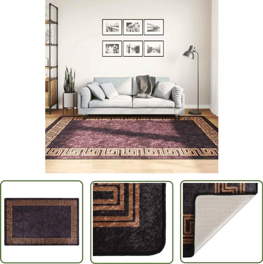 The Living Store Vloerkleed Karakteristiek Interieurdecoratie 160 x 230 cm Kleur- Zwart en goud Materiaal- 100% polyester Poolhoogte- 4 mm Vloerkleed Tapijten Design Vloerkleed Zwarte Vloerkleed Gouden Vloerkleed