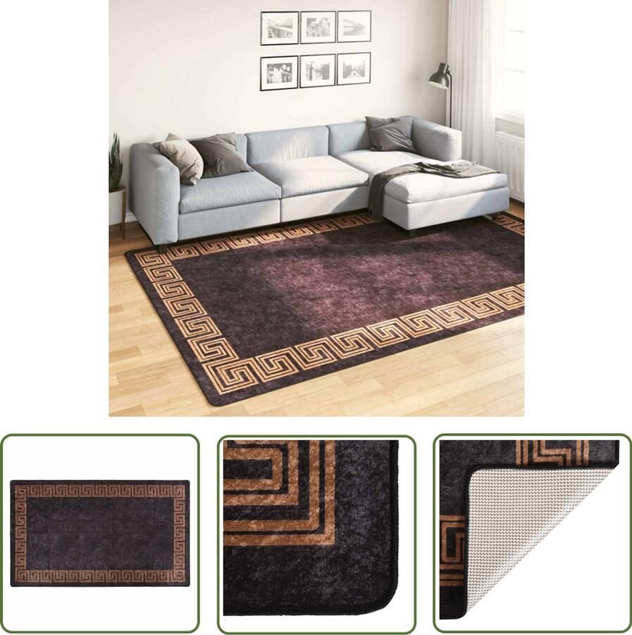 The Living Store Vloerkleed wasbaar anti-slip 190x300 cm zwart en goudkleurig Vloerkleed Tapijten Fluweel Zwarte Kleur Gouden Kleur