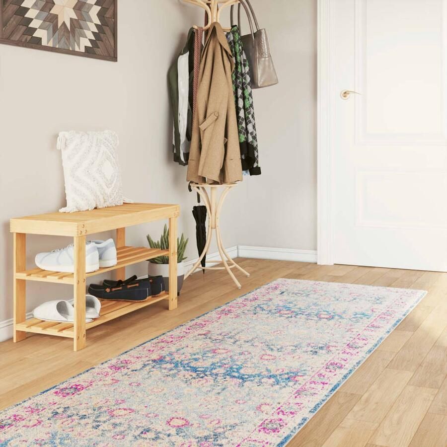 The Living Store Vloerkleed meerkleurig 80 x 300 cm Zacht fluwelen tapijt met anti-slipbodem Vloerkleed Tapijten Multicoloured Rug Pluche Vloerkleed Anti Slip Vloerkleed