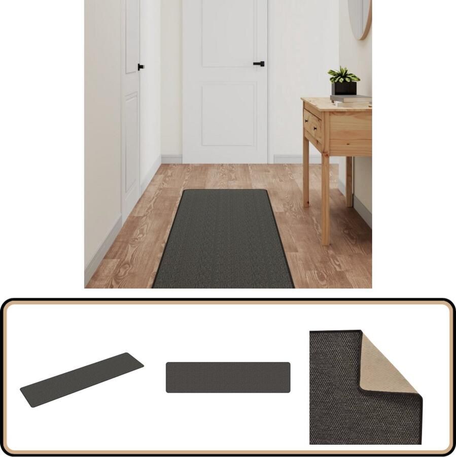 VidaXL Tapijtloper 50x200 cm Sisal-look Antraciet Tapijtroper Sisal Look Vloerkleden Gangvloer Antitracét Woonaccessoires