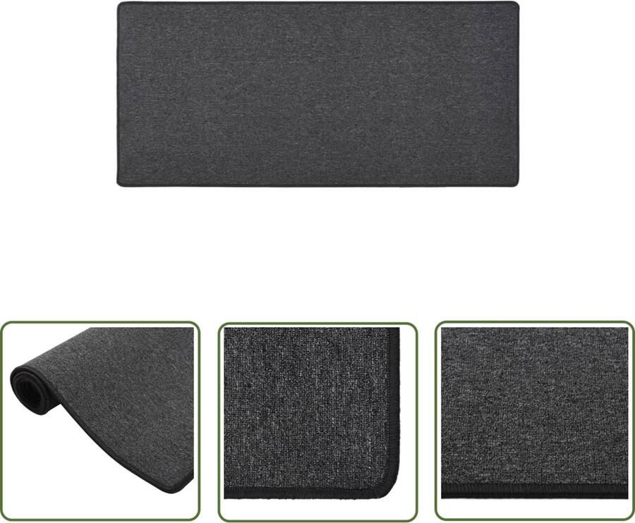 The Living Store Tapijtloper Antraciet Genaaldvilte 80x150 cm Geluiddempend Anti-slip Warm Tapijtloper Vloerkleed Antraciet Modern Industrieel