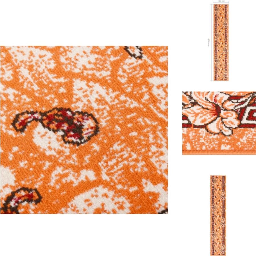 VidaXL Tapijtloper Bloemenpatroon Terracotta Zwart 80 x 450 cm 100% Polypropyleen Vloerkleed