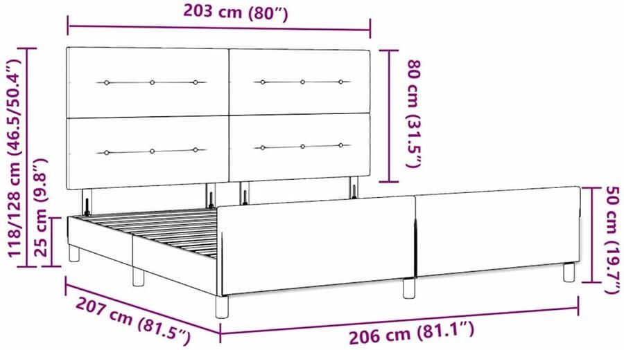 VidaXL Bedframe Set van 3 Zwart Hout Stof 200 x 200 cm Simpel