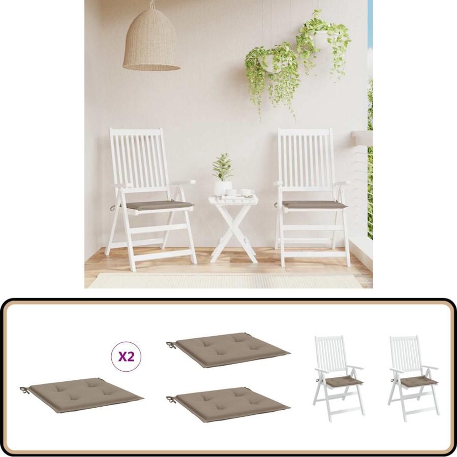 VidaXL Taupe Tuinstoelkussens 50x50x3 cm Set van 2 Tuinstoel Kussentjes Oxford Stof Waterdicht Taupe Buitentoepassing Binnentoepassing Antislip