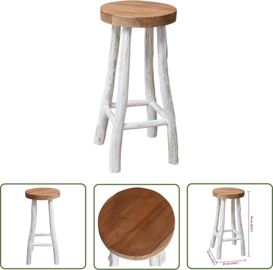 The Living Store Barkruk Teakhout 37 x 37 x 76 cm Handgemaakt Houten Barkruk Teak Barkruk Rustic Barkruk Vintage Barkruk Eetkamerstoel - Foto 2