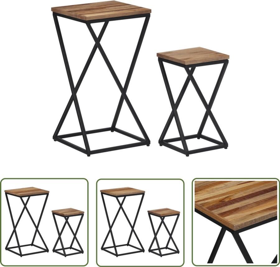The Living Store Bijzettafels 2 st massief gerecycled teakhout Bijzettafels Teak Hout Recycled Furniture Vintage Style Industrieel Design