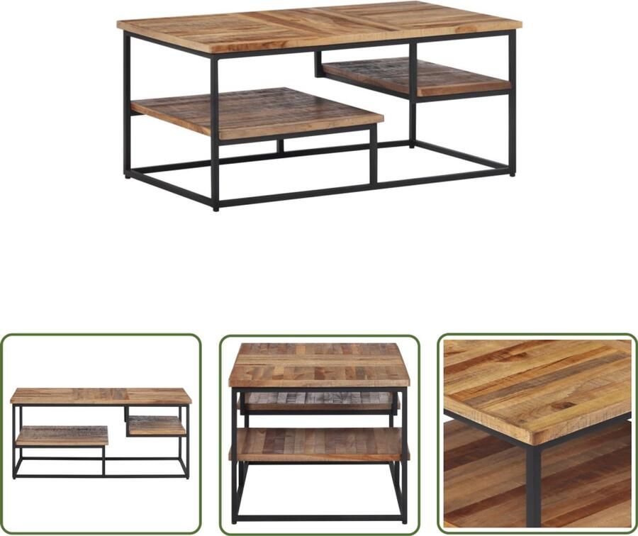 The Living Store Salontafel 90x50x39 cm massief gerecycled teakhout Salontafel Teak Hout Industrieel Design Vintage Salontafel Bruine Salontafel