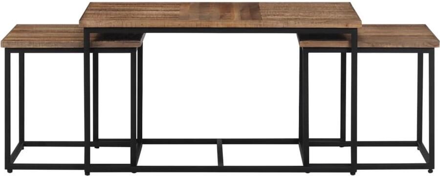 The Living Store Tafeltjesset 3 st massief teakhout Salontafels Teak Houten Meubelen Bijzettafels Nestkasten Multifunctioneel Meubel