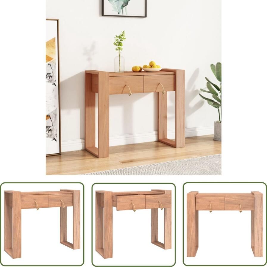 The Living Store Wandtafel Koloniale Stijl Teakhout 90x35x75 cm Met 2 lades Wandtafel Teak Houten Tafel Salontafel Bijzet Tafels Colonial Design - Foto 2