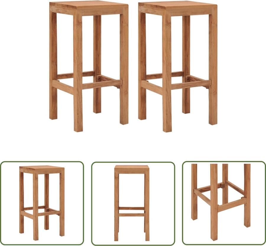 The Living Store Koloniale Barkrukken Teakhout 35x35x75cm Set van 2 Barstoelen Teak Meubels Houten Stoelen Vintage Stoelen Koloniaalstijl - Foto 2