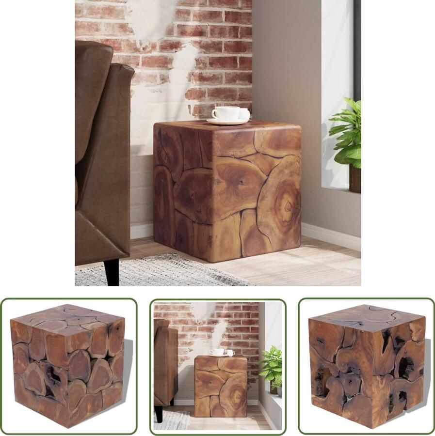 The Living Store Kruk Retro Teakhout 40 x 40 x 45 cm Bruin Retro Design Teak Meubels Vintage Stoffen Bruine Bank Houten Kruk - Foto 2