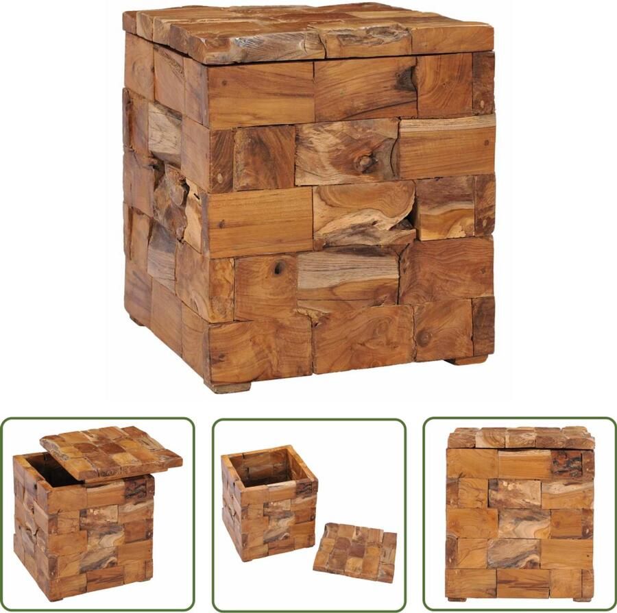 The Living Store Kruk Rustiek Teakhout 40x40x45 cm Met opslagruimte Krukk Teak Meubilair Houten Kruk Opbergkrukken Salontafel - Foto 2