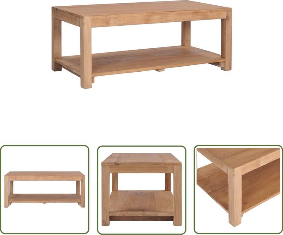 The Living Store Salontafel Teak 100x50x40 cm met schap Natuurlijke houtkleur Salontafel Teak Houten Salontafel Met Lade Vintage Salontafel - Foto 2