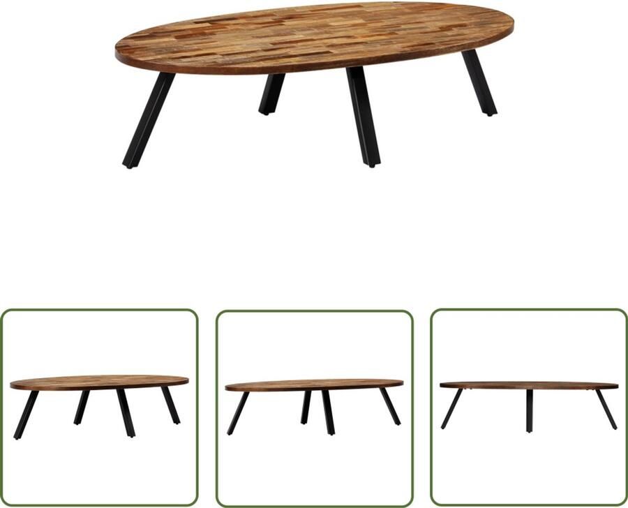 The Living Store Salontafel ovaal 120x60x30 cm massief gerecycled teakhout Salontafel Teak Houten Salontafel Vintage Salontafel Industrieel Meubilair
