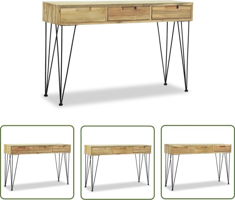 The Living Store Wandtafel Koloniale stijl Teakhout 120 x 35 x 76 cm 3 lades Wandtafel Teak Koloniale Stijl Vintage Salontafel - Foto 2
